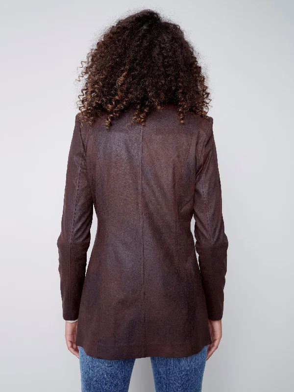 Long Vintage Faux Suede Jacket - Chocolate