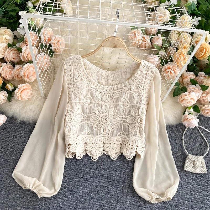 Lovely flower long sleeve top crop tops 1304