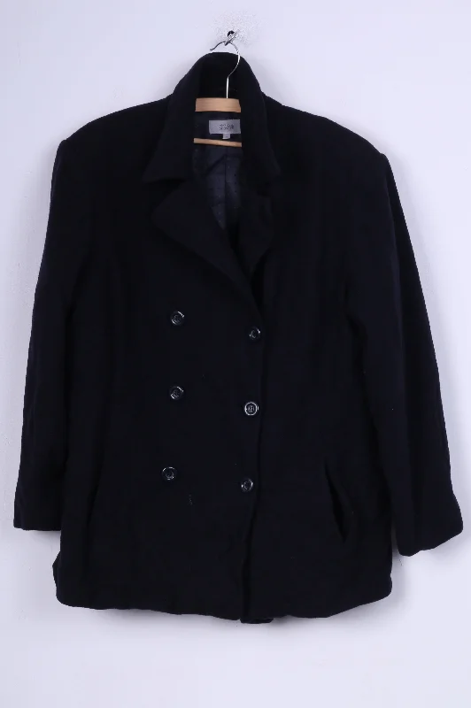 Marks & Spencer Womens 16 XXL Jacket Double Breasted Navy Wool Nylon