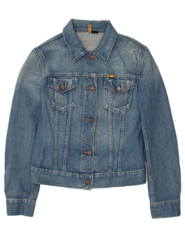 MELTIN' POT Womens Crop Denim Jacket UK 12 Medium Blue