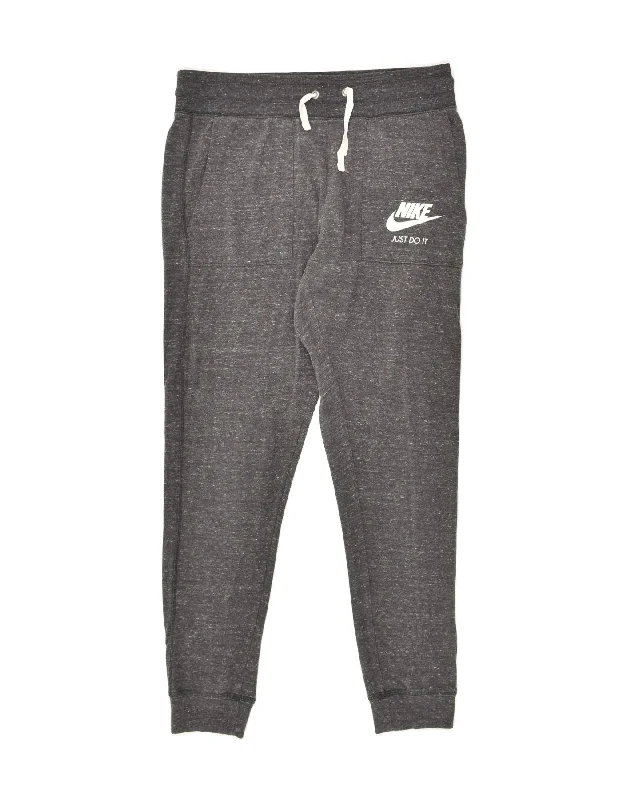 NIKE Womens Tracksuit Trousers Joggers UK 14 Medium Grey Flecked Cotton