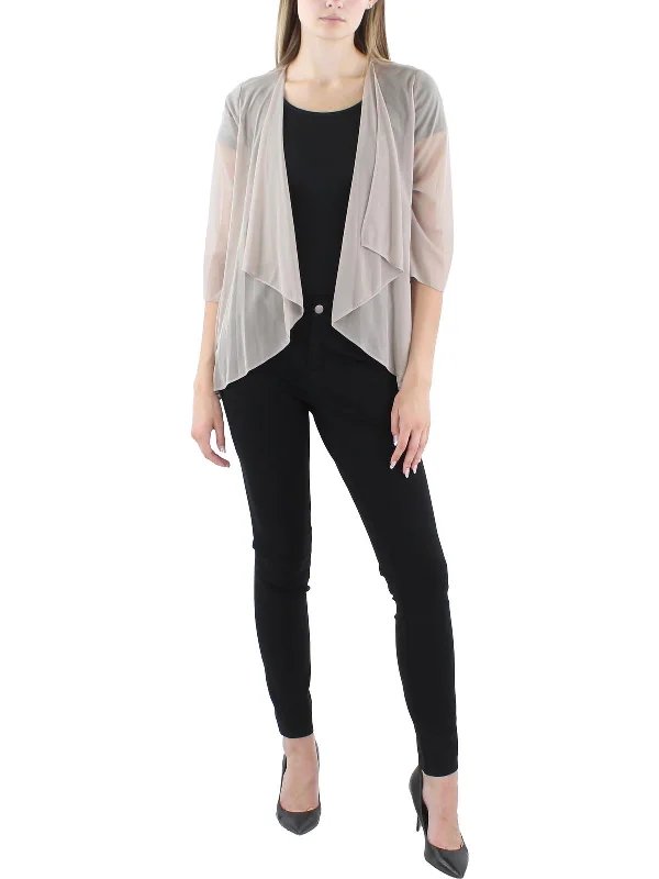 Petites Womens Mesh Sheer Duster Blazer