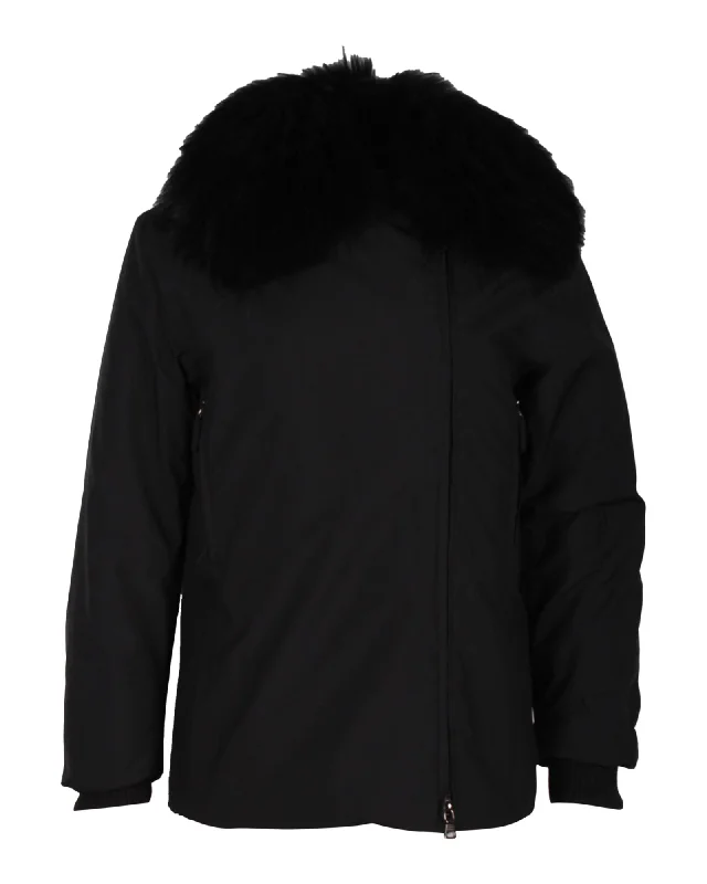 Prada Racoon Fur Collar Jacket in Black Polyester