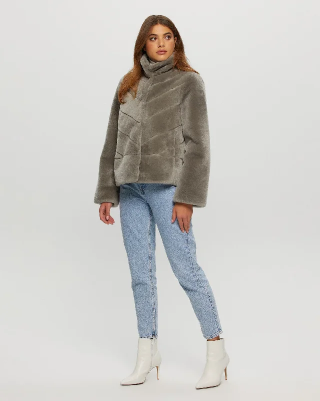 Select Shearling Lamb Chevron Jacket With Horizontal Bottom