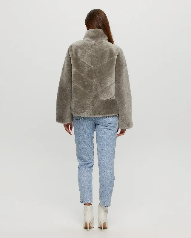 Select Shearling Lamb Chevron Jacket With Horizontal Bottom