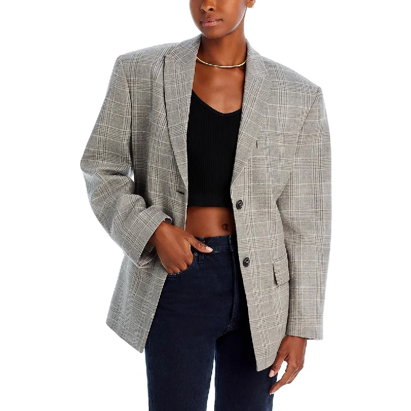 The Mannei Womens   Plaid Business Two-Button Blazer