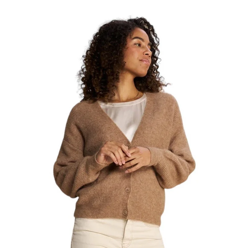 Thora V-Neck Knit Cardigan in Cinnamon Swirl