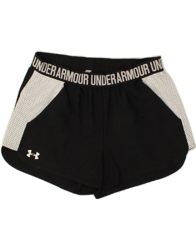 UNDER ARMOUR Womens Graphic Sport Shorts UK 14 Medium Black Colourblock