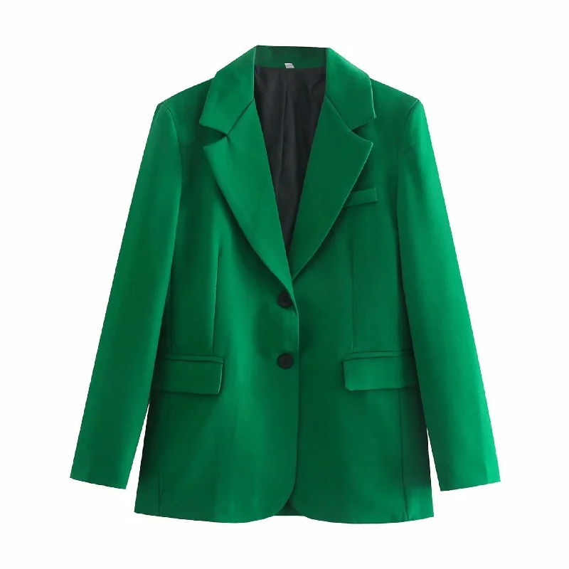 Elegant Ladies Green Pocket Jacket Two Piece Suit Blazer