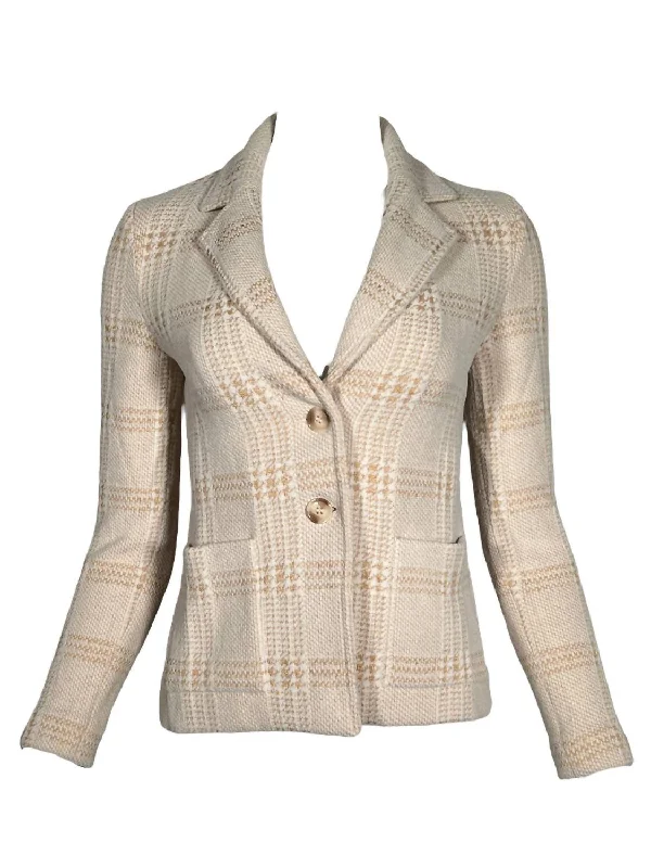 Women Plaid Jacket In Cream/beige