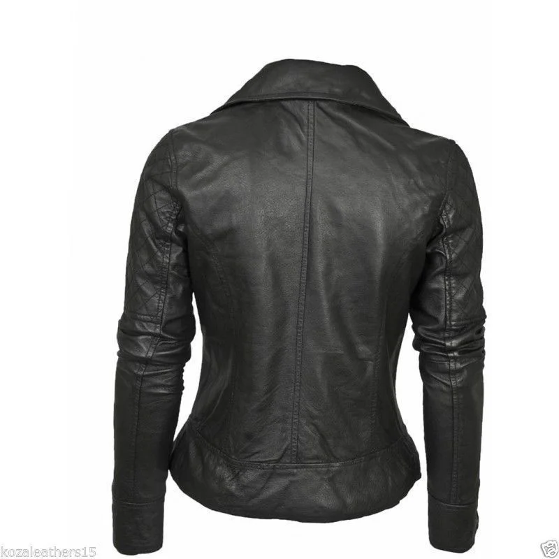 Womens Black Genuine Leather Biker Jacket