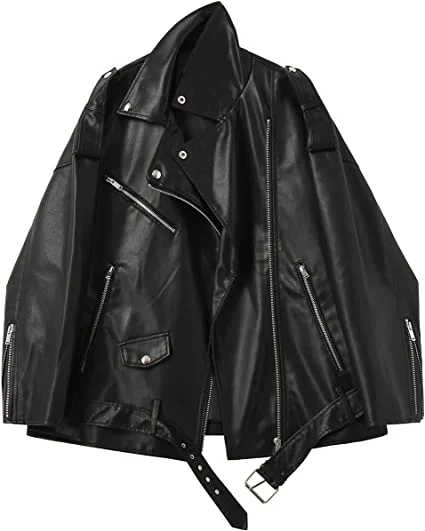 Women's Faux Black Leather Biker Jacket