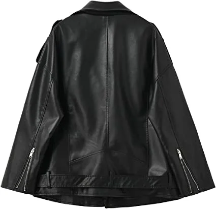 Women's Faux Black Leather Biker Jacket