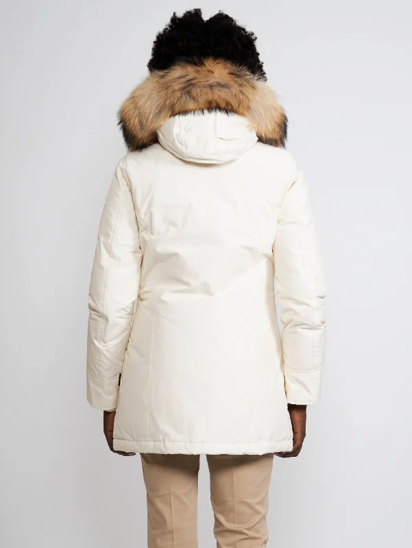 Giaccone Parka con Cappuccio in Raccoon Bianco