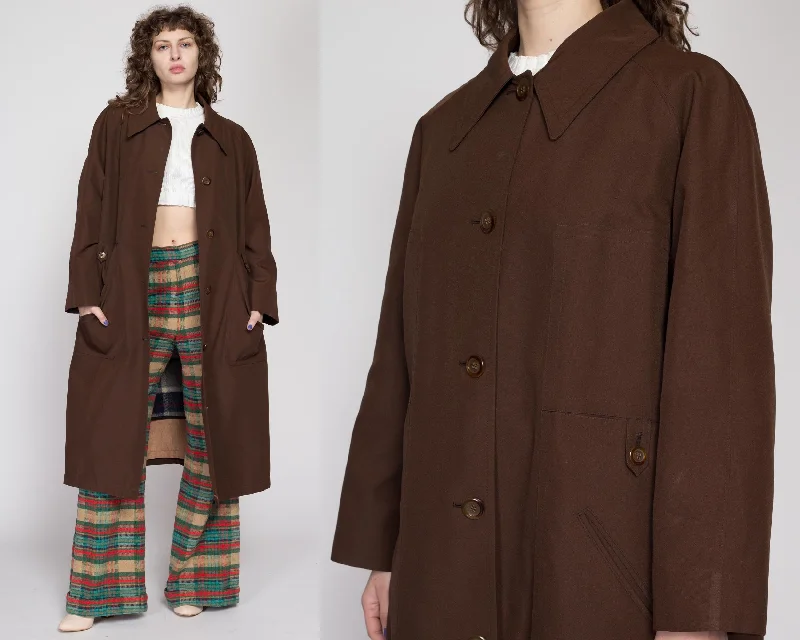 2X 80s Brown Plaid Lined Trench Coat