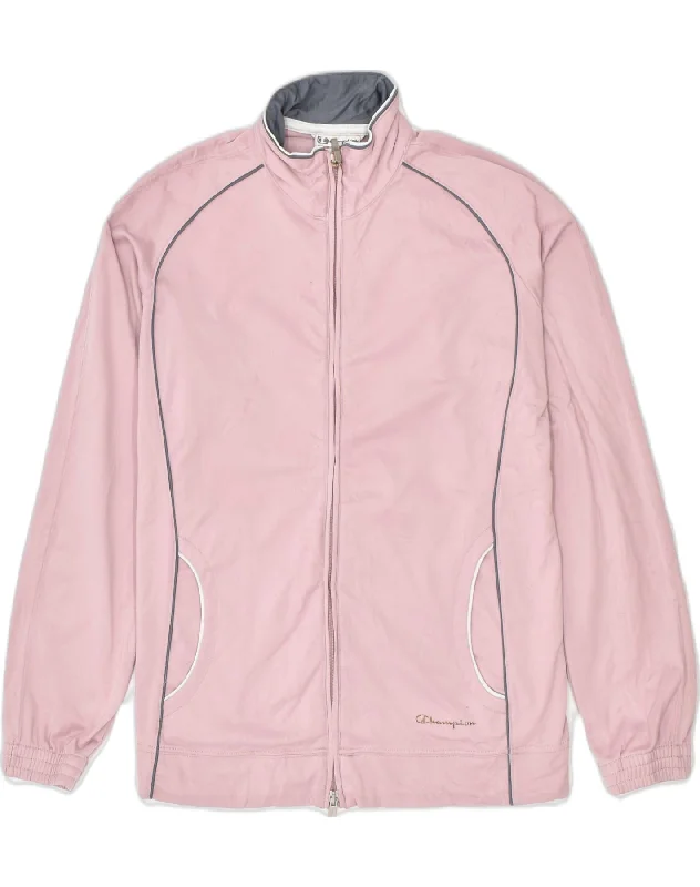 CHAMPION Womens Easy Fit Tracksuit Top Jacket UK 14 Medium Pink Polyester