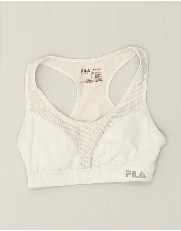 FILA Womens Sport Bra Top UK 12 Medium White Polyester