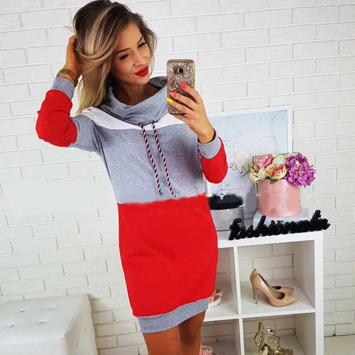 High neck color matching knit long sleeve d