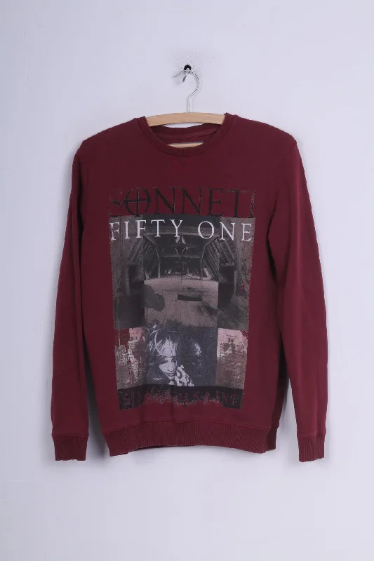 Sonneti Womens L Sweatshirt Jumper Cotton Maroon Graphic Jumper Crew Neck Fifty One