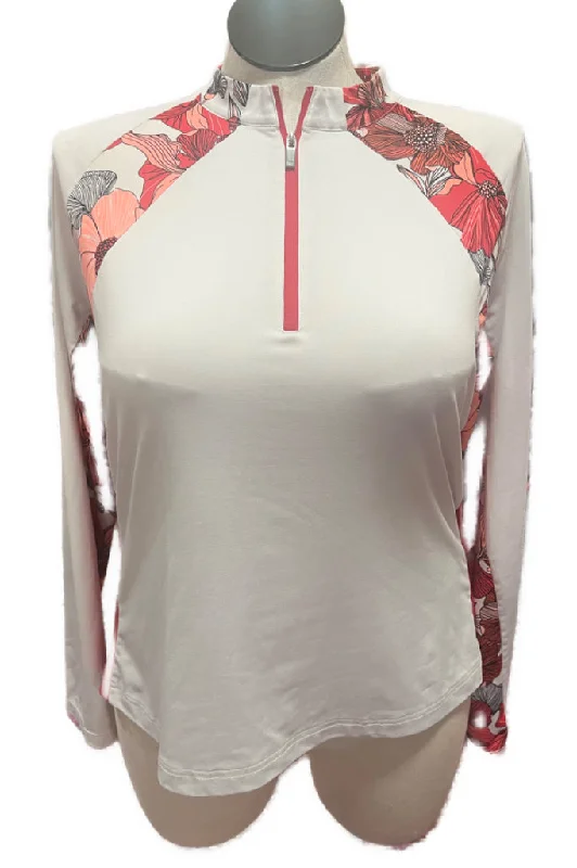 Tail Activewear White & Floral Trim Long Sleeve Golf Pullover Size XXL MSP$105