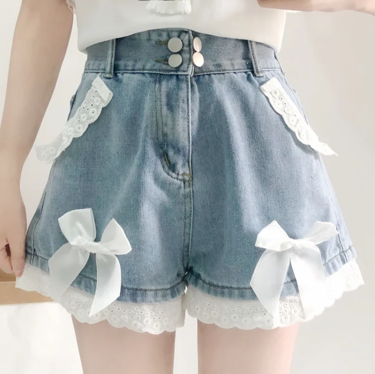 Cute bow lace denim shorts yv30833