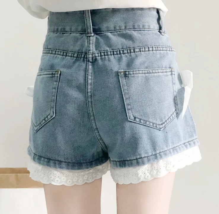 Cute bow lace denim shorts yv30833