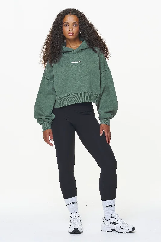 Dorothy Cropped Oversized Hoodie Vintage Washed Garden Green