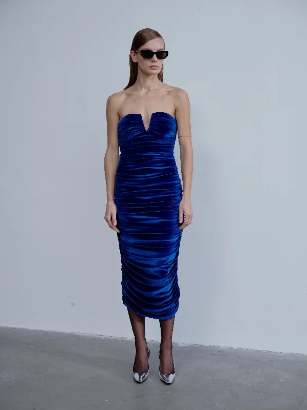 Luce Velvet Midi Dress in Bleu