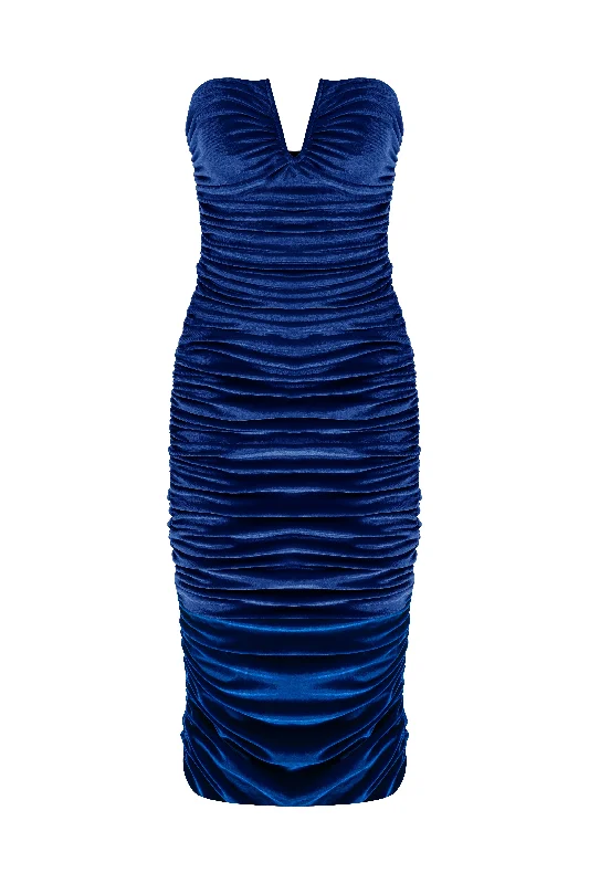 Luce Velvet Midi Dress in Bleu