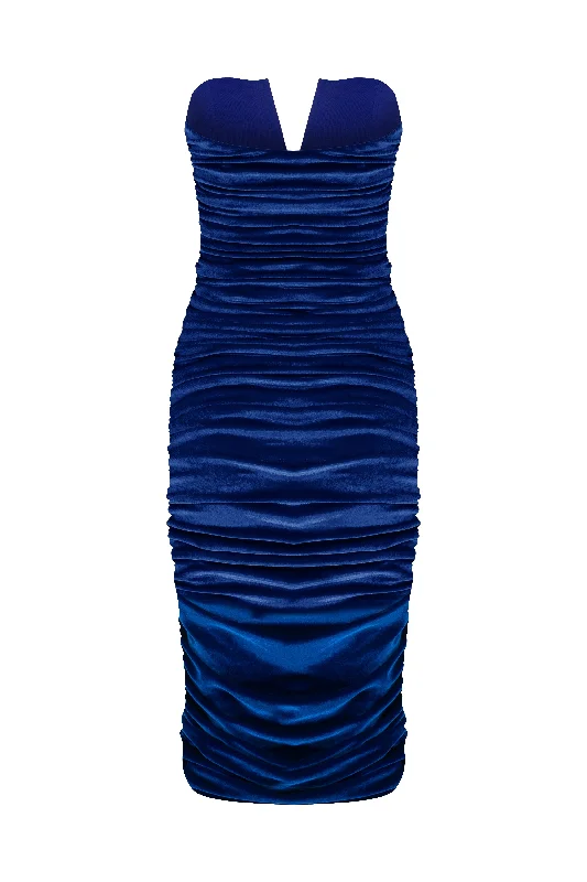 Luce Velvet Midi Dress in Bleu