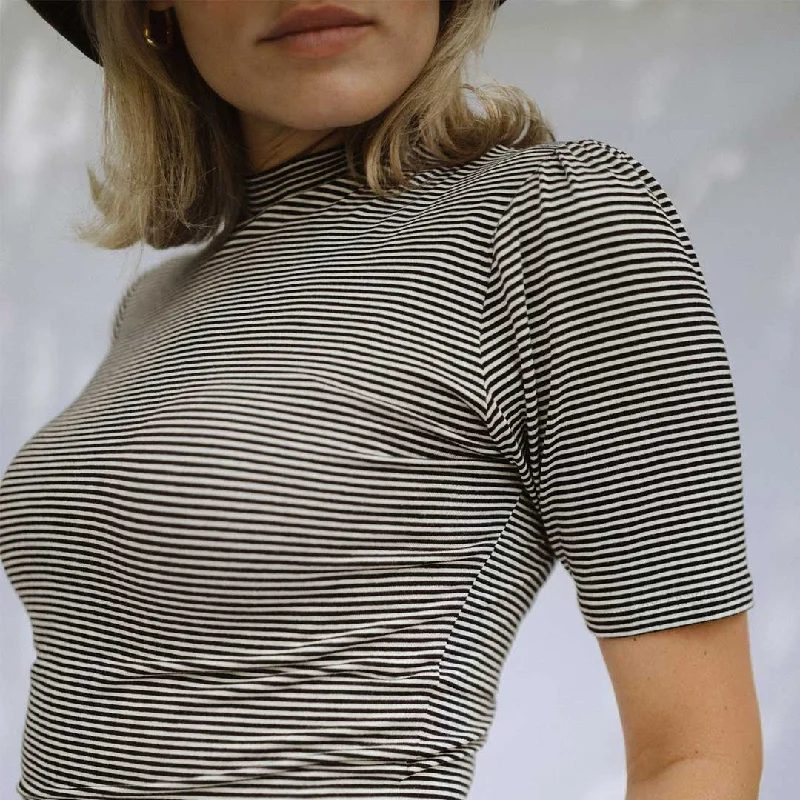 Puff Sleeve Tee, Black/White Stripe