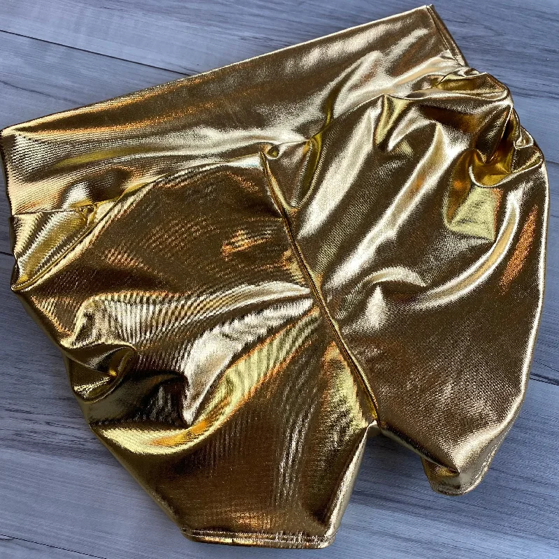 SALE - XL - Gold Metallic MID-Rise Ruched Booty Shorts