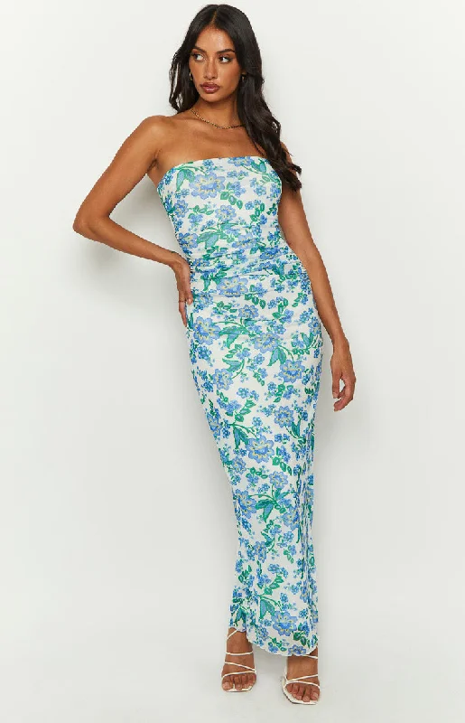 Imogen Blue Floral Strapless Maxi Dress