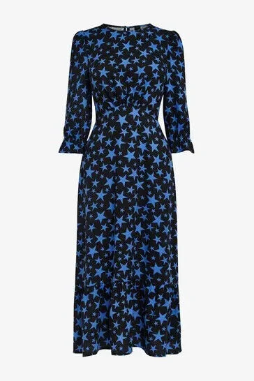 Nobody's Child Black/Blue Selena Star Midi Dress Size 6.