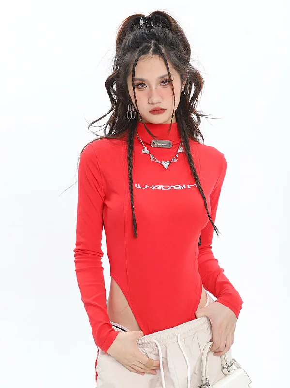 Cenza Solid Color Turtleneck Long Sleeve Bodysuit