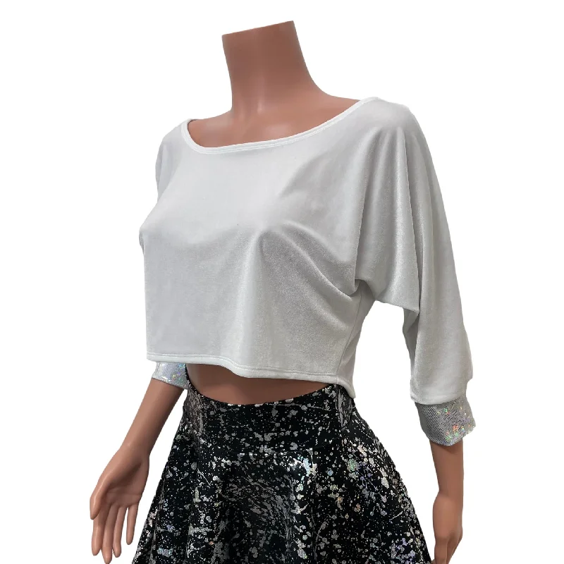 Dolman Crop Top in White Velvet