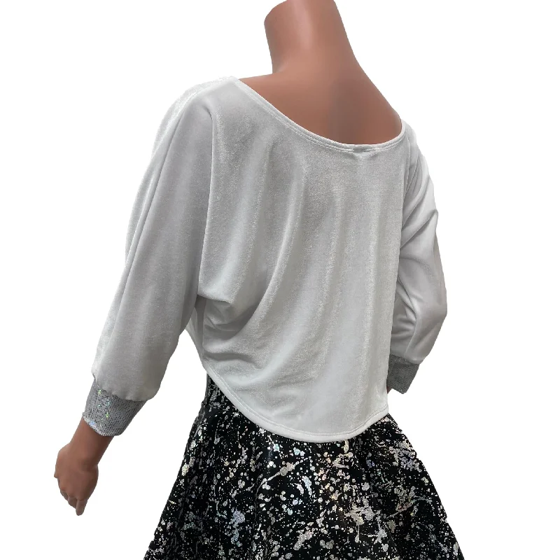 Dolman Crop Top in White Velvet