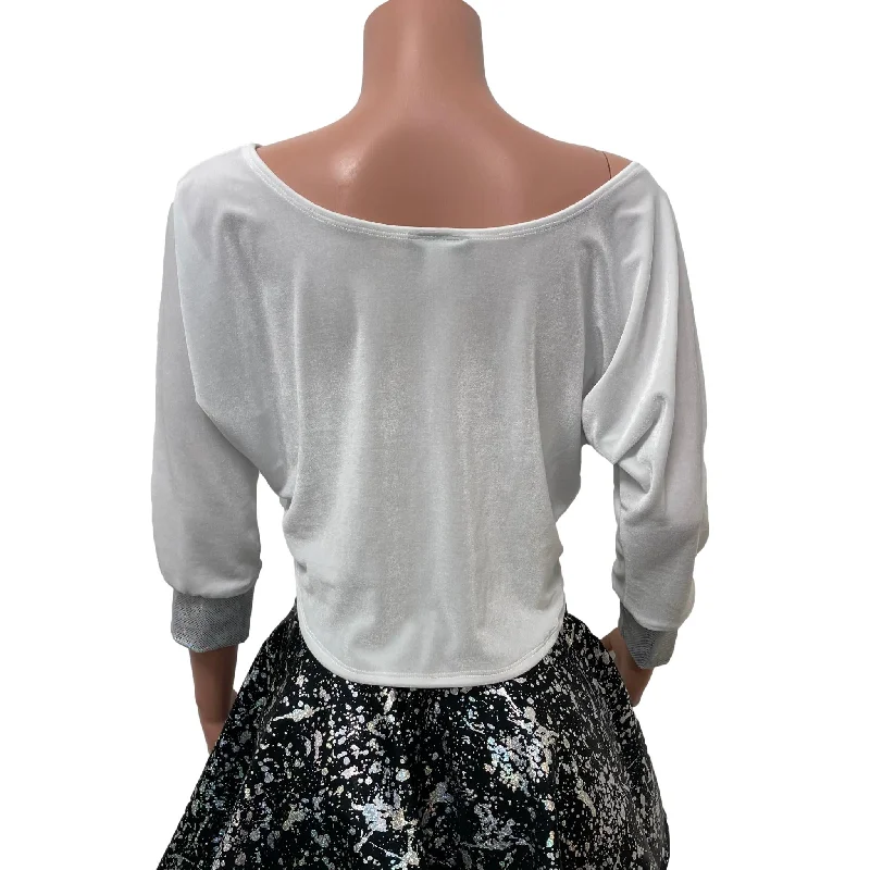 Dolman Crop Top in White Velvet