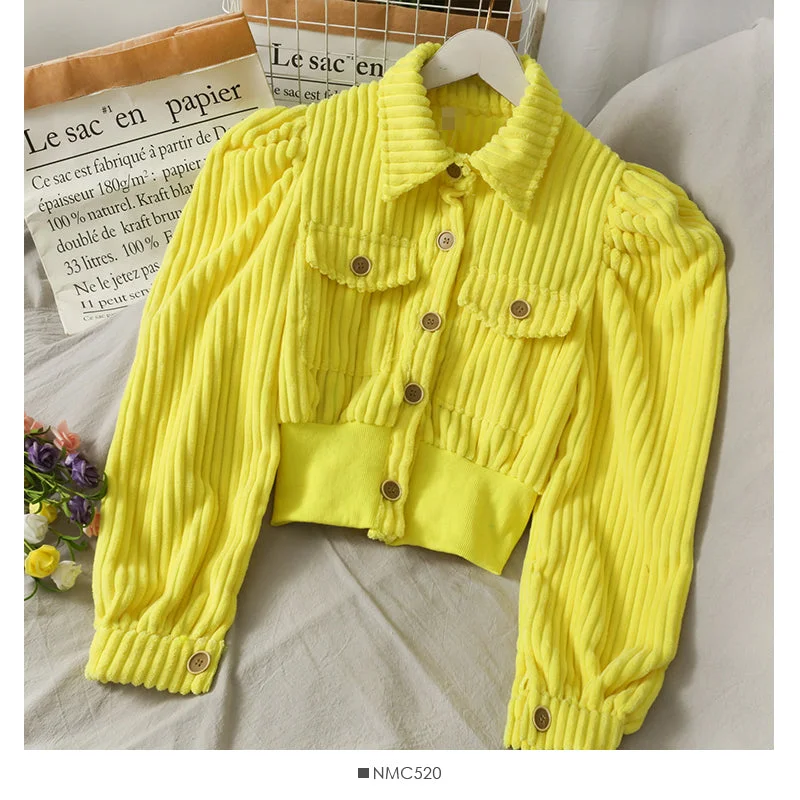 Korean minority corduroy short lapel jacket  2084