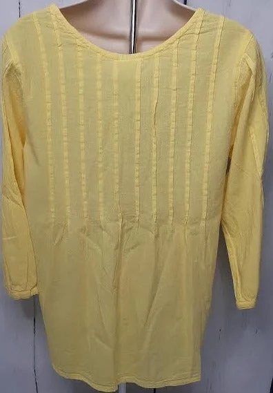 Top Pullover-Yellow-Pleated-Long Sleeve-Women's S-1290