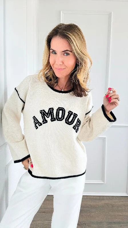 Pearled Amour Italian Sweater- Ecru