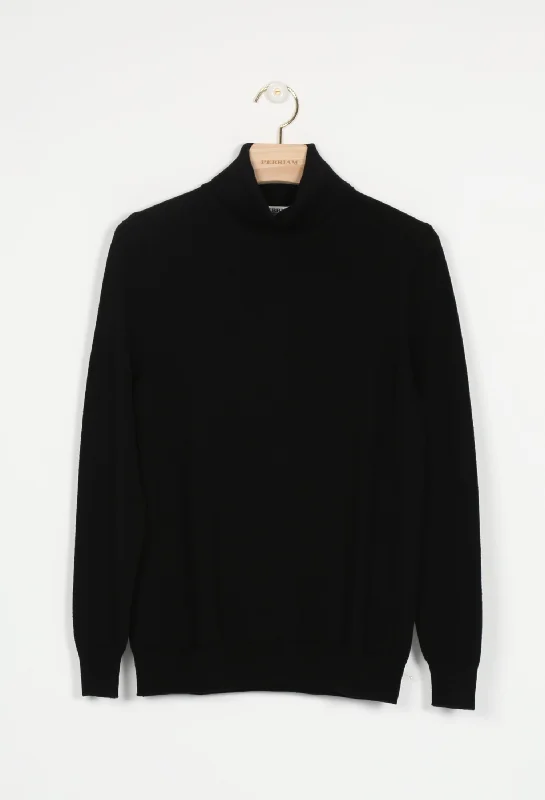 Classic Merino Polo Neck - Black