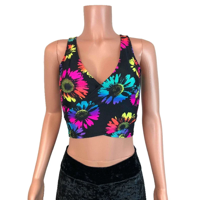 SALE - LARGE LONG SLEEVE ONLY - Crop Wrap Top - Electric Daisy