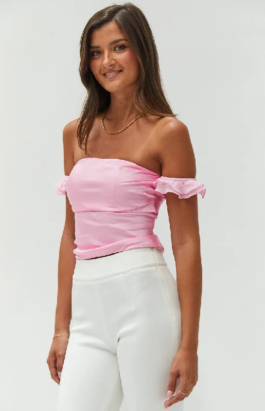 Silvia Pink Satin Crop Top