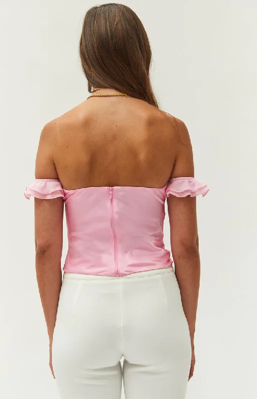 Silvia Pink Satin Crop Top