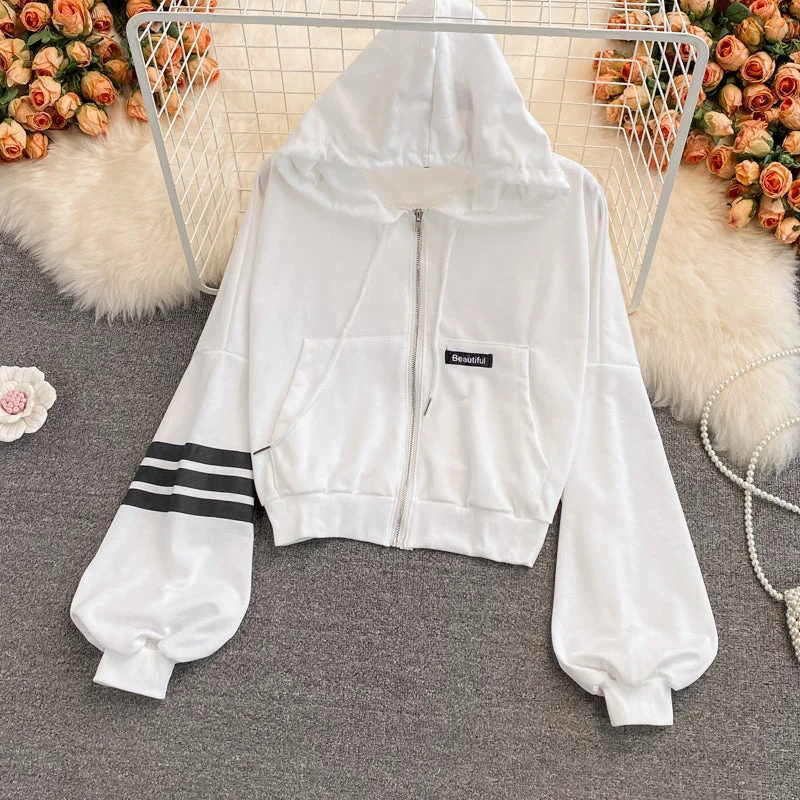 Small fresh loose hooded sweater coat for women  1677