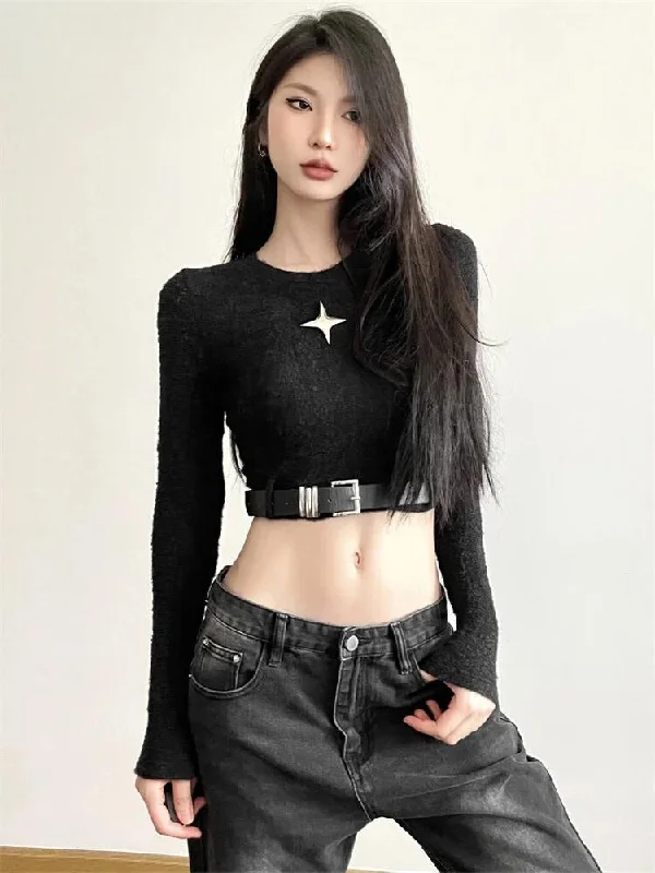 Y2K Star Belted Crop Top