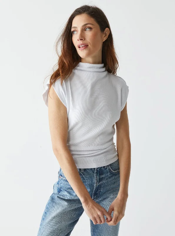 Amara Ribbed Power Shoulder Tee - White