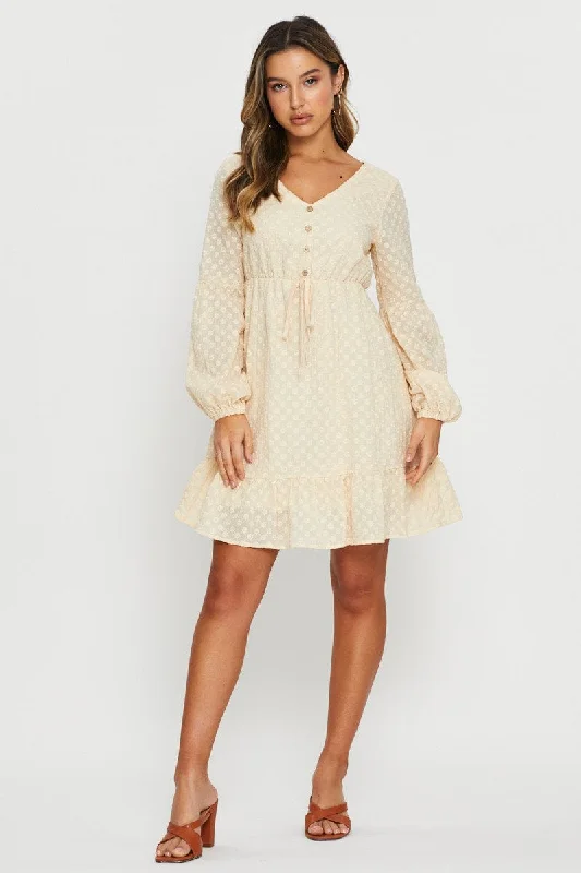 Beige Mini Dress Long Sleeve