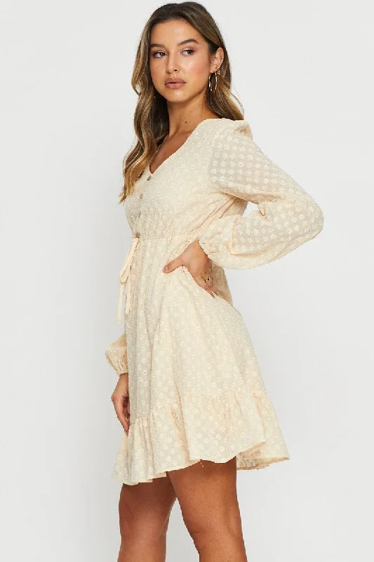 Beige Mini Dress Long Sleeve